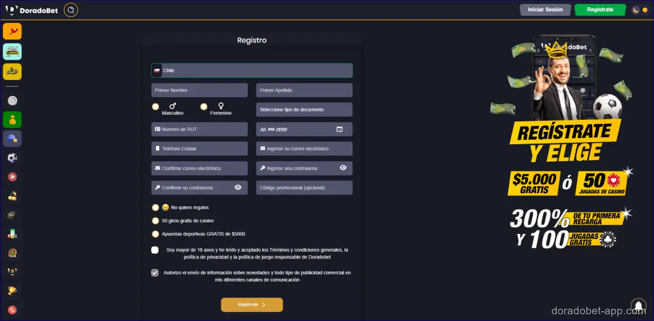 registrarse en doradobet